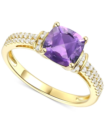 Amethyst (1-1/3 ct. t.w.) & Lab-Grown White Sapphire (1/4 Cushion Ring 14k Gold-Plated Sterling Silver (Also Additional Gemstones)