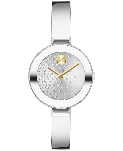Movado Women's Bold Bangles Swiss Quartz Silver-Tone Stainless Steel Watch 28mm