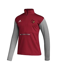 Men's adidas Red, Heathered Gray Louisville Cardinals Team Aeroready Half-Zip Top