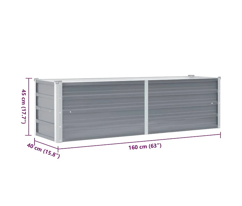 Garden Raised Bed Galvanized Steel 63"x15.7"x17.7" Gray