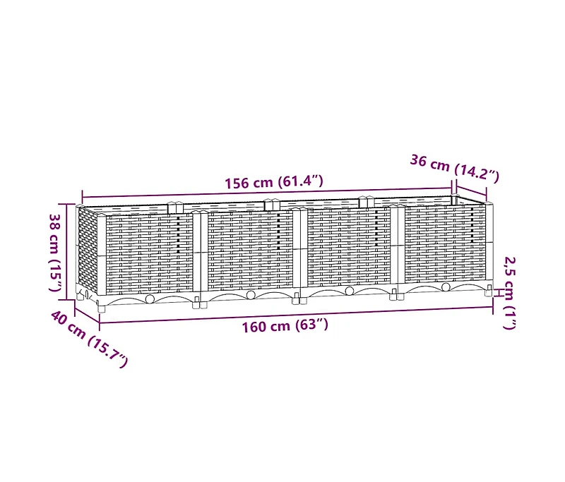 Raised Bed 63"x15.7"x15" Polypropylene