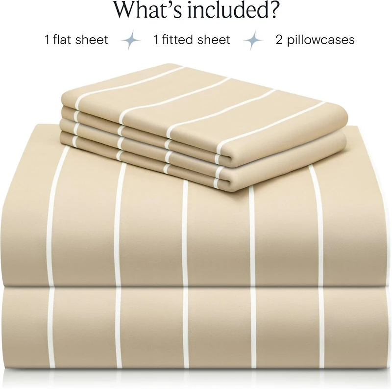 4PC Striped Silky Soft Cooling Deep Pocket Performance Sheet Set