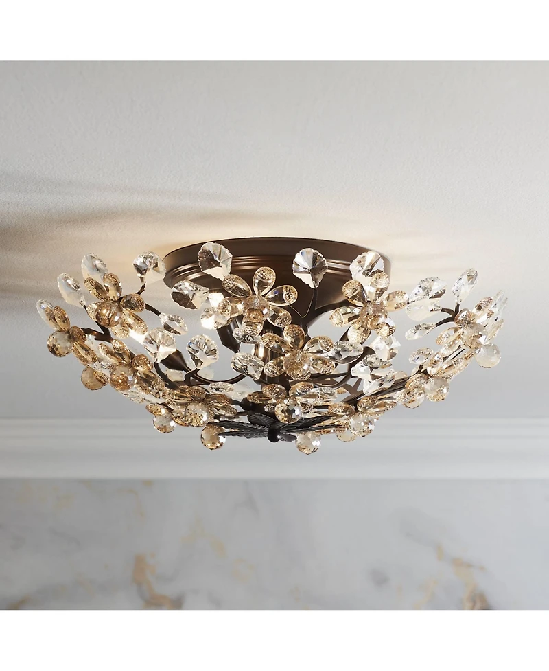 Vienna Full Spectrum Blooms Vintage Ceiling Light Semi Flush Mount Fixture 21" Wide Weathered Brown 5-Light for Bedroom Kitchen Living Room Hallw