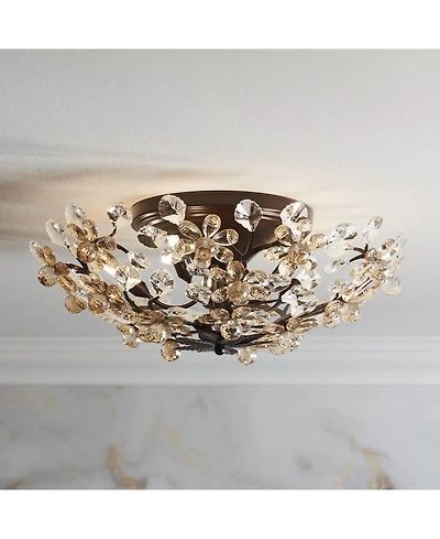 Vienna Full Spectrum Blooms Vintage Ceiling Light Semi Flush Mount Fixture 21" Wide Weathered Brown 5-Light for Bedroom Kitchen Living Room Hallw
