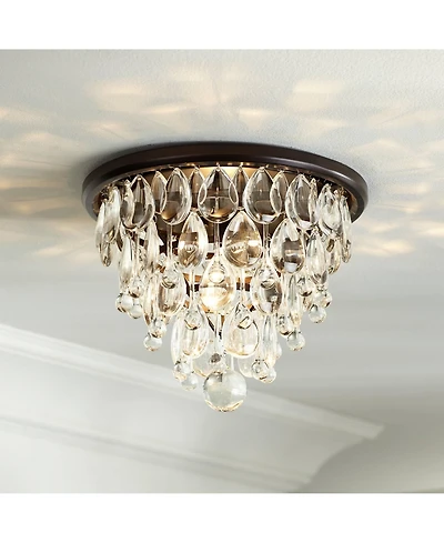 Vienna Full Spectrum Lorraine Modern Ceiling Light Flush Mount Fixture 12 1/2" Wide Bronze Crystal Drops Shade for Bedroom Kitchen Living Room Ha