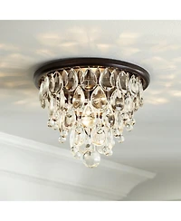 Vienna Full Spectrum Lorraine Modern Ceiling Light Flush Mount Fixture 12 1/2" Wide Bronze Crystal Drops Shade for Bedroom Kitchen Living Room Ha