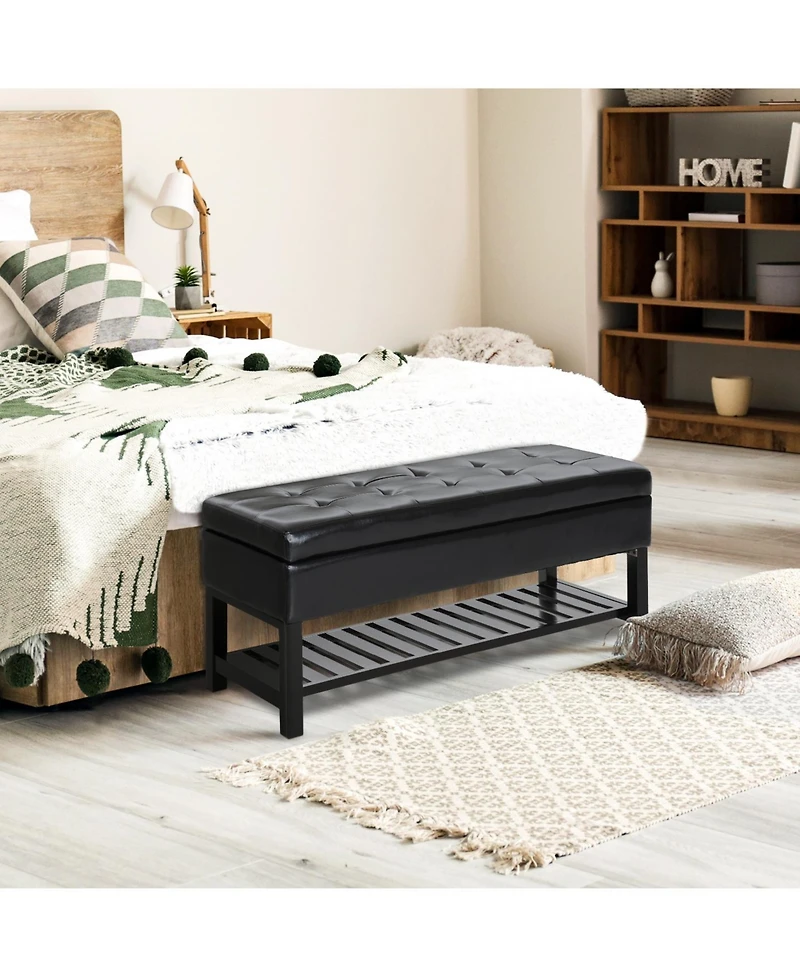 Leather Storage Ottoman Bench Foot Stool Shoe Rack Furniture Three Person