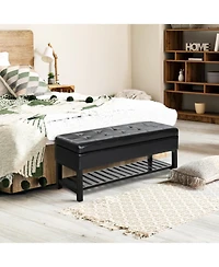 Leather Storage Ottoman Bench Foot Stool Shoe Rack Furniture Three Person