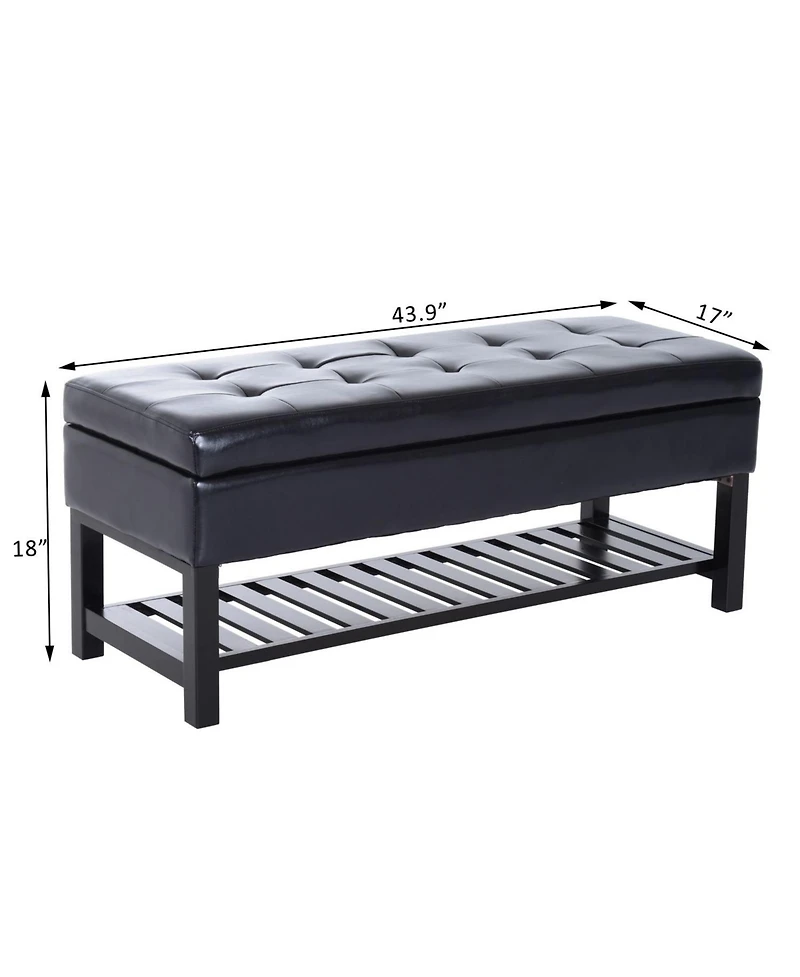 Leather Storage Ottoman Bench Foot Stool Shoe Rack Furniture Three Person