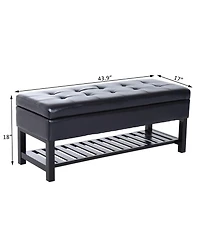Leather Storage Ottoman Bench Foot Stool Shoe Rack Furniture Three Person