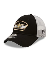 Men's New Era Black, White New Orleans Saints Logo Patch Trucker 9FORTY Snapback Hat