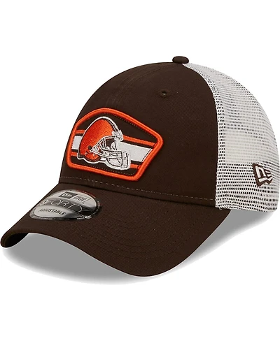 Men's New Era Brown, White Cleveland Browns Logo Patch Trucker 9FORTY Snapback Hat