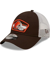 Men's New Era Brown, White Cleveland Browns Logo Patch Trucker 9FORTY Snapback Hat