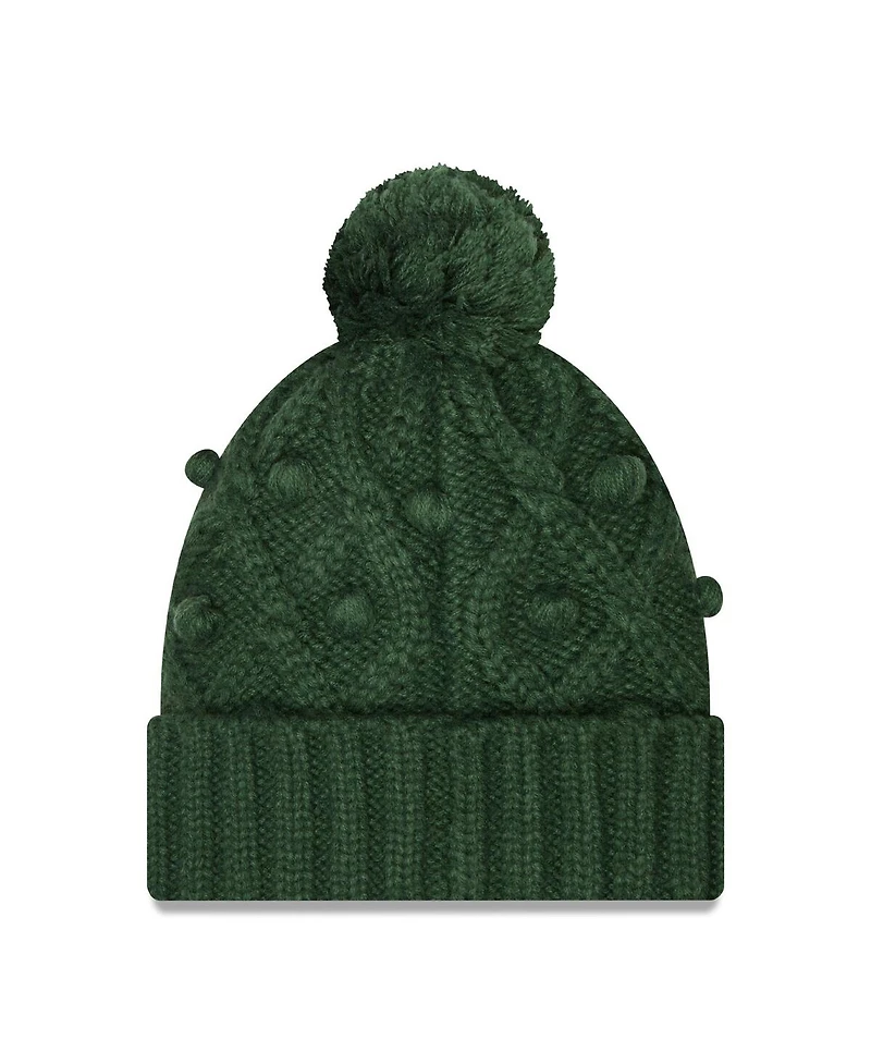 Big Girls New Era Green Green Bay Packers Toasty Cuffed Knit Hat with Pom