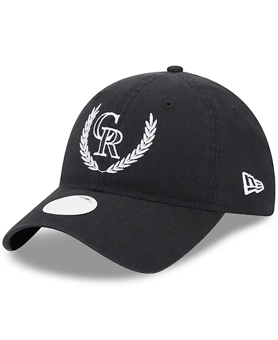 Women's New Era Black Colorado Rockies Leaves 9TWENTY Adjustable Hat