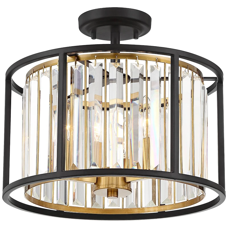 Possini Euro Design Milne Modern Ceiling Light Semi Flush Mount Fixture 14" Wide Bronze Brass 3-Light Clear Crystal for Bedroom Kitchen Living Ro