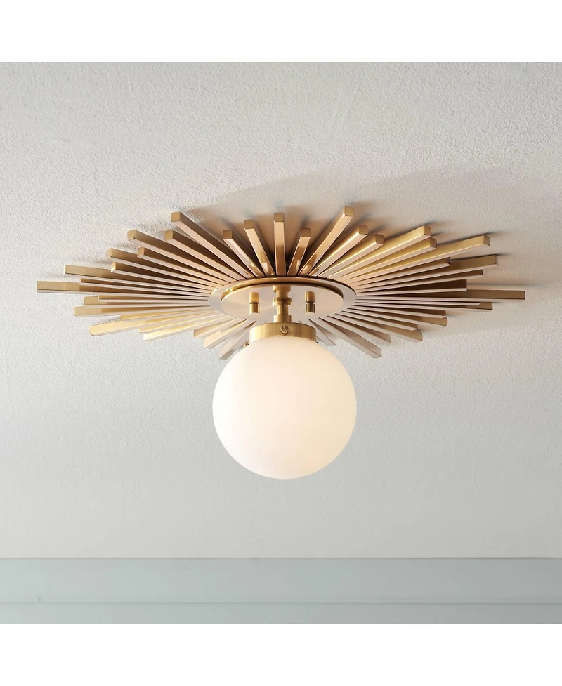 Possini Euro Design Hazel Modern Ceiling Light Semi Flush Mount Fixture 24" Wide Warm Brass White Globe Shade for Bedroom Kitchen Living Room Hal