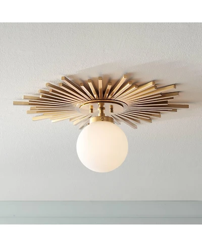 Possini Euro Design Hazel Modern Ceiling Light Semi Flush Mount Fixture 24" Wide Warm Brass White Globe Shade for Bedroom Kitchen Living Room Hal