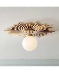 Possini Euro Design Hazel Modern Ceiling Light Semi Flush Mount Fixture 24" Wide Warm Brass White Globe Shade for Bedroom Kitchen Living Room Hal