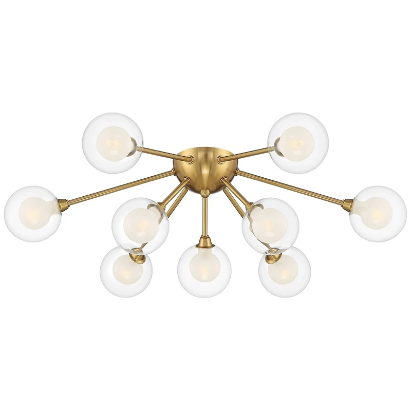 Possini Euro Design Spheres Modern Ceiling Light Flush Mount Fixture 28" Wide Warm Brass 9-Light Led Clear Globe Glass for Bedroom Kitchen Living