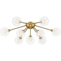 Possini Euro Design Spheres Modern Ceiling Light Flush Mount Fixture 28" Wide Warm Brass 9-Light Led Clear Globe Glass for Bedroom Kitchen Living