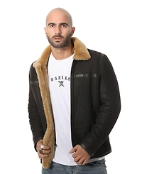 Furniq Uk Men's Leather Banded Sheepskin Casual Jacket, Washed Brown with Ginger Wool