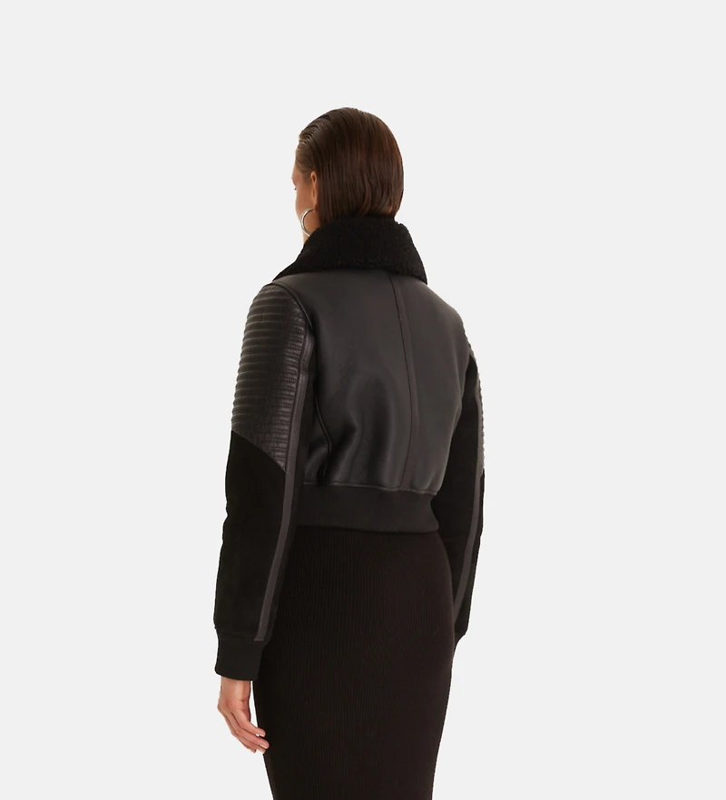 Furniq Uk Women's Fashion Jacket, Silky Black With Black Curly Wool