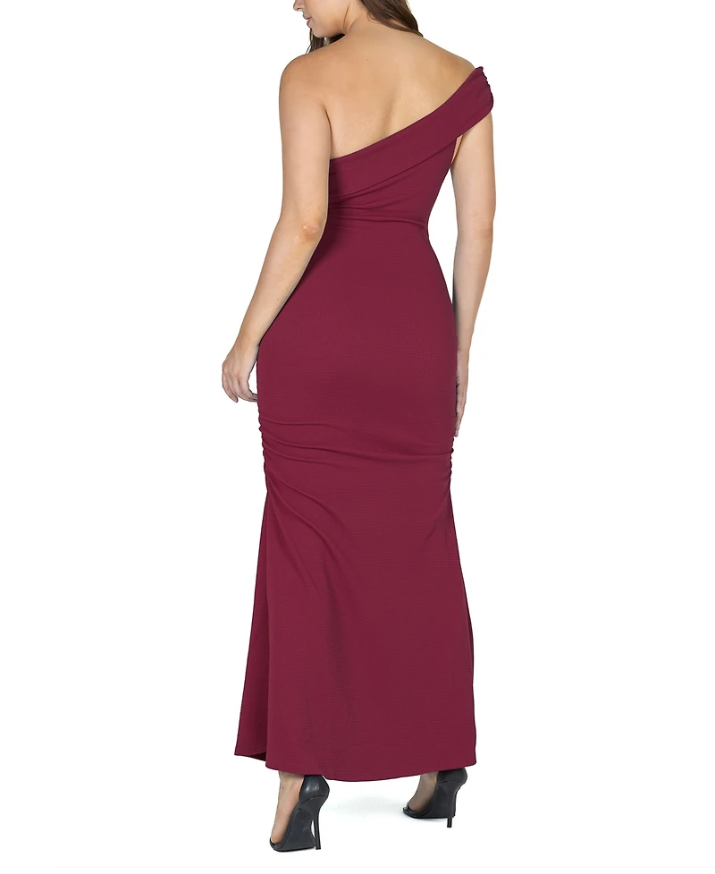 24seven Comfort Apparel Women's Party One Shoulder Rouched Maxi Dress