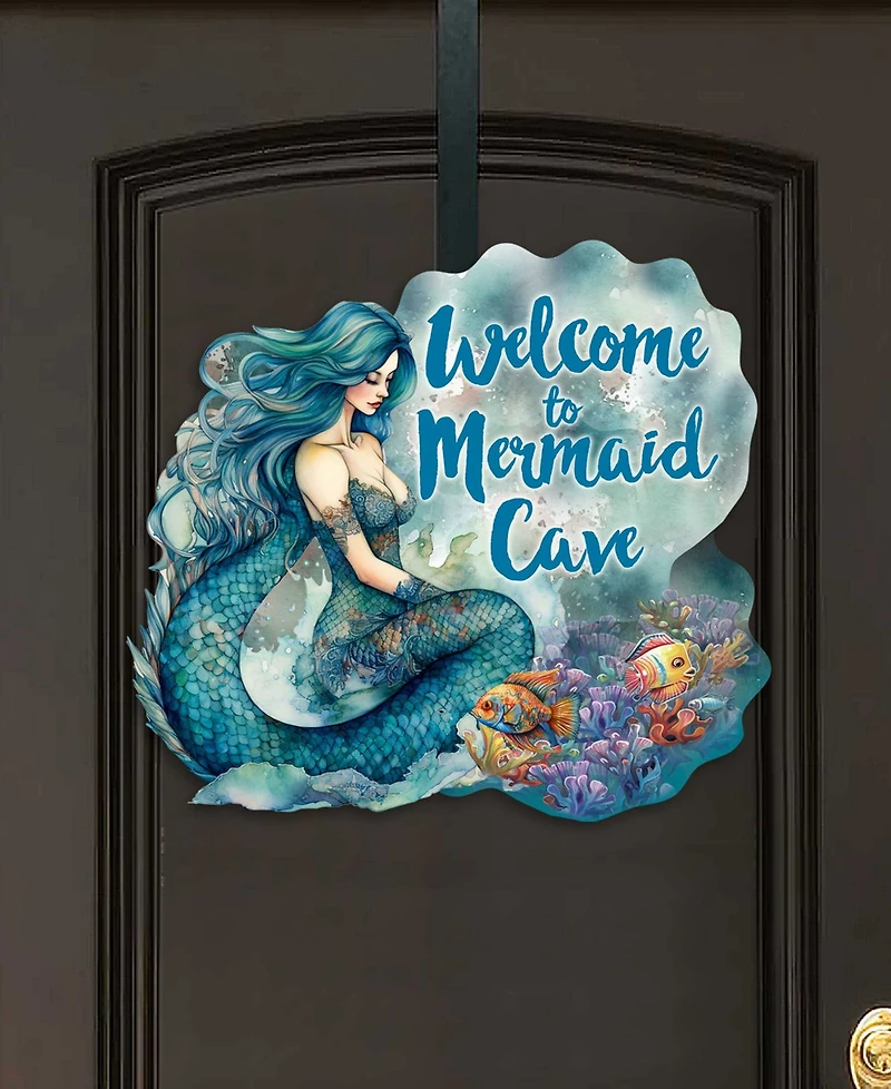 Designocracy Holiday Door Decor Wooden Welcome Sign Welcome to Mermaid Cave G. DeBrekht