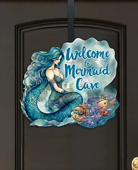 Designocracy Holiday Door Decor Wooden Welcome Sign Welcome to Mermaid Cave G. DeBrekht