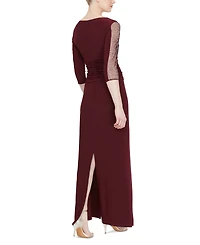 Sl Fashions Women's Beaded-Sleeve Ruched-Waist Gown