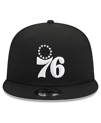 Men's New Era Black Philadelphia 76ers Evergreen 9FIFTY Trucker Snapback Hat