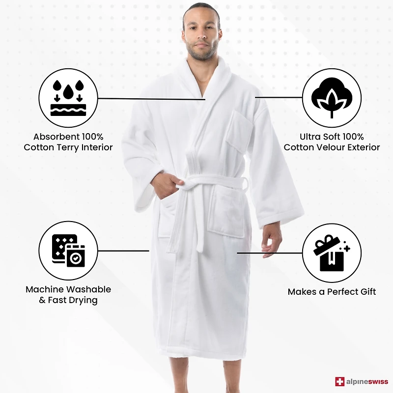 Alpine Swiss Pure Cotton Men Terry Cloth Bathrobe Super Absorbent Hotel Spa Robe