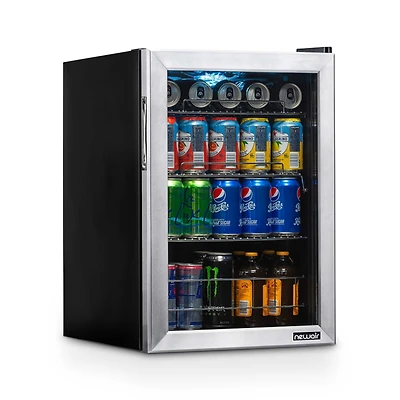 Newair 90 Can Beverage Refrigerator Cooler, Freestanding Small Mini Fridge in Stainless Steel for Home, Office or Bar
