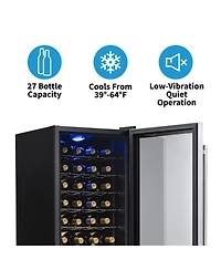 Newair Freestanding 27 Bottle Compressor Wine Fridge in Stainless Steel, Adjustable Chrome Racks and Exterior Digital Thermostat