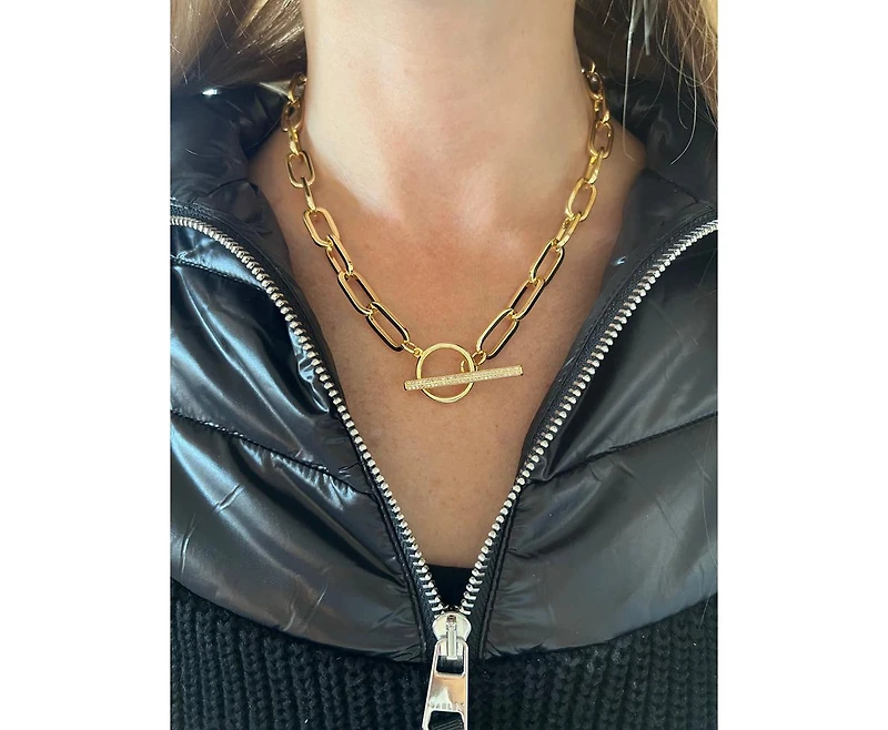 Paper Clip Chain + Cubic Zirconia Toggle Necklace
