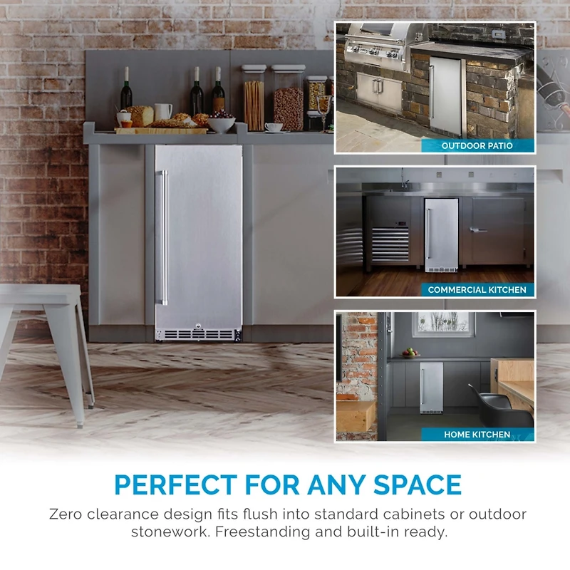 Newair 15" 3.2 Cu. Ft. Commercial Stainless Steel Built-in Beverage Refrigerator, Weatherproof and Outdoor Rated