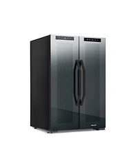 Newair Shadow Series Wine Cooler Refrigerator 12 Bottle & 39 Can Dual Temperature Zones, Freestanding Mirrored Wine and Beverage Fridge with Double-La