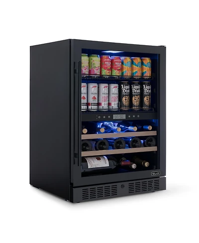 Newair 24" Wine and Beverage Refrigerator – 24 Bottles & 100 Cans, Dual Temperature Zone, Black Stainless Steel & Double-Layer Tempered Glass D