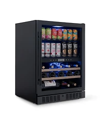 Newair 24" Wine and Beverage Refrigerator – 24 Bottles & 100 Cans, Dual Temperature Zone, Black Stainless Steel & Double-Layer Tempered Glass D