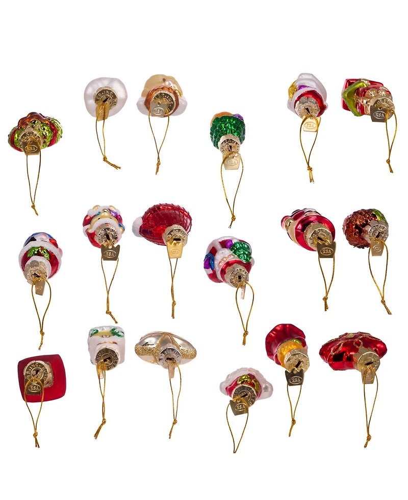 Kurt Adler 2-2.5" Mini Christmas Shape Glass Ornaments, 18 Piece Set