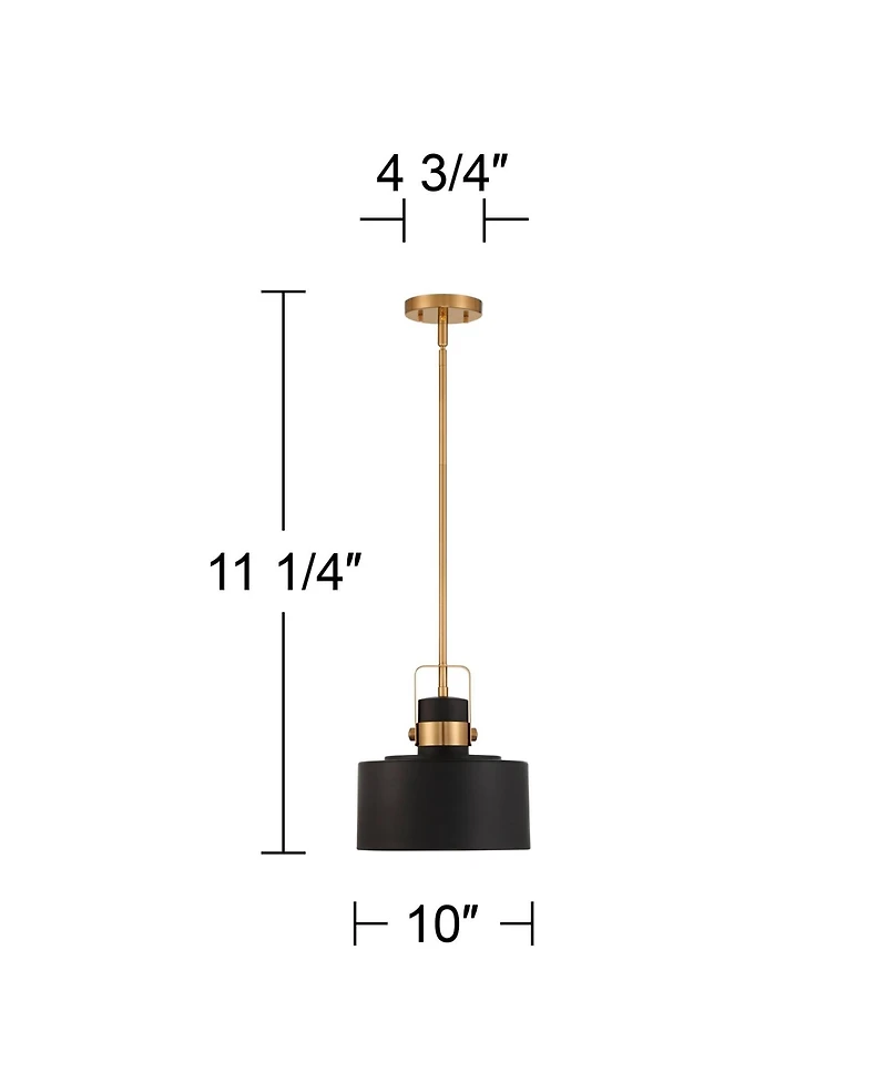 Possini Euro Design Soft Gold Mini Pendant Lighting 10" Wide Modern Matte Black Drum Shade Fixture for Dining Room Foyer Kitchen