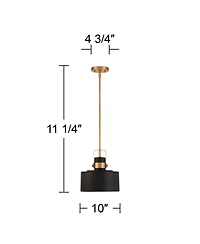 Possini Euro Design Soft Gold Mini Pendant Lighting 10" Wide Modern Matte Black Drum Shade Fixture for Dining Room Foyer Kitchen