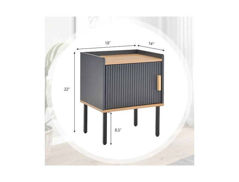 Nightstand Bedside End Table with Door Cabinet for Living Room Bedroom-Grey