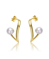Sterling Silver 14k Yellow Gold with White Freshwater Pearl Open Geometric Abstract Art Earrings