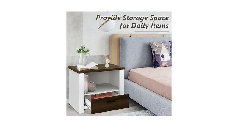 Accent Nightstand with Drawer and Open Shelf