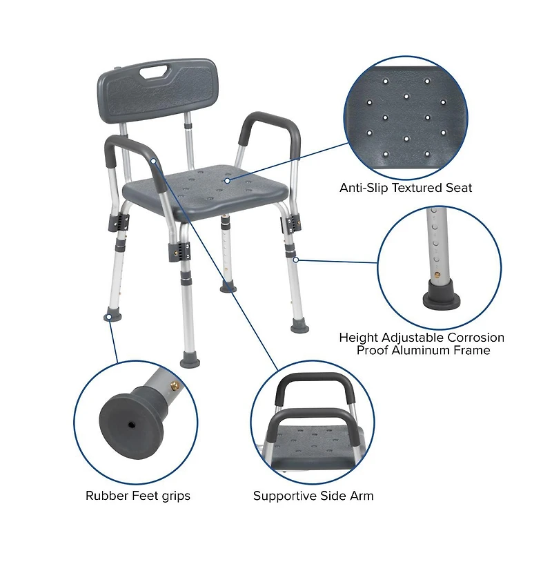 300 Lb. Capacity Quick Release Back & Arm Shower Chair
