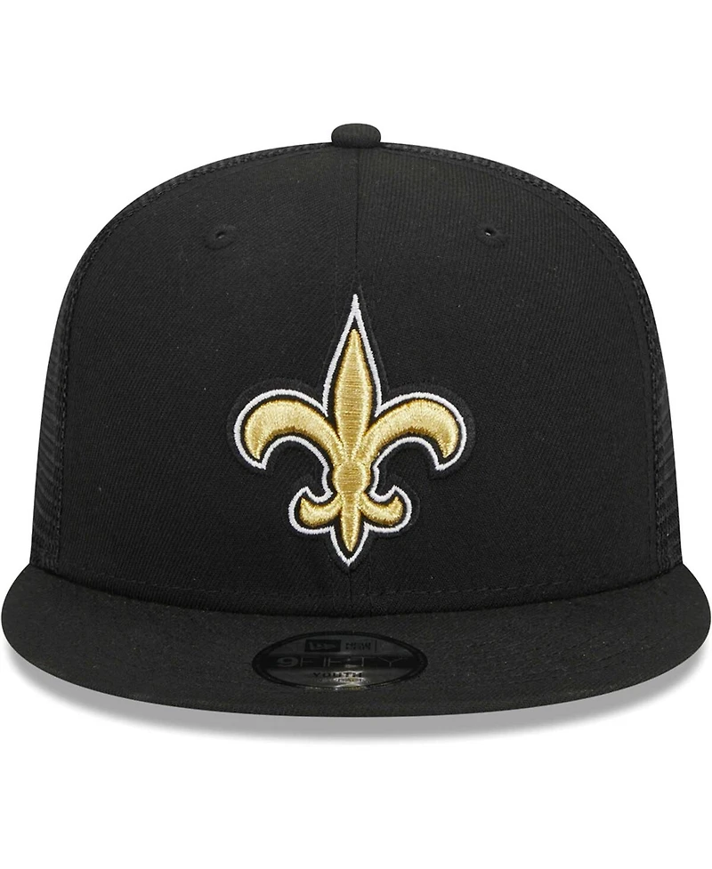 Big Boys and Girls New Era Black New Orleans Saints Main Trucker 9FIFTY Snapback Hat