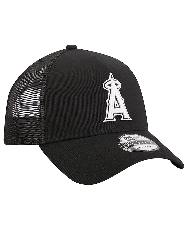 Men's New Era Black Los Angeles Angels A-Frame 9FORTY Trucker Adjustable Hat