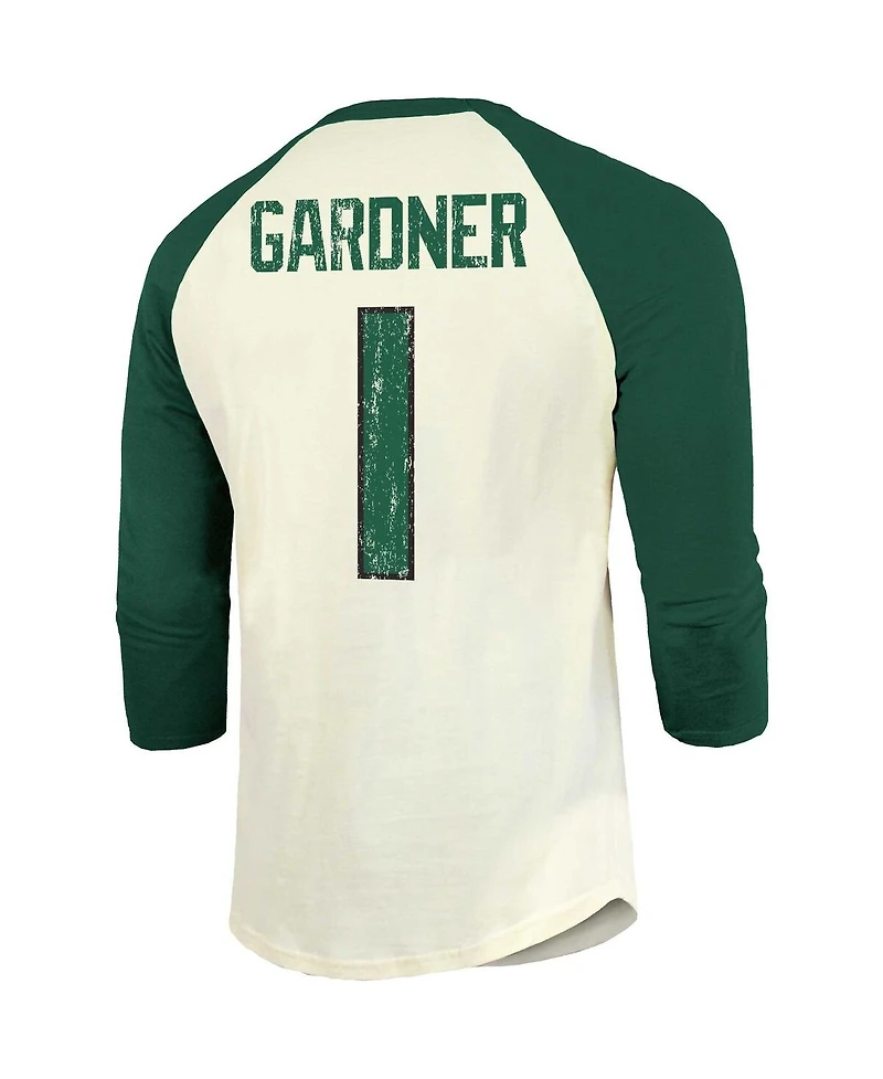 Men's Majestic Threads Ahmad Sauce Gardner Cream, Green New York Jets Player Name and Number Raglan 3/4-Sleeve T-shirt
